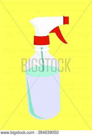 Red And White Spray Bottle With Yellow Background Vectorized