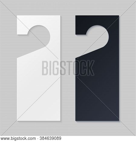 Door Hangers For Hotel Room. Empty White And Black Label Hanger For Hotel Room Or Resort . Empty Tem