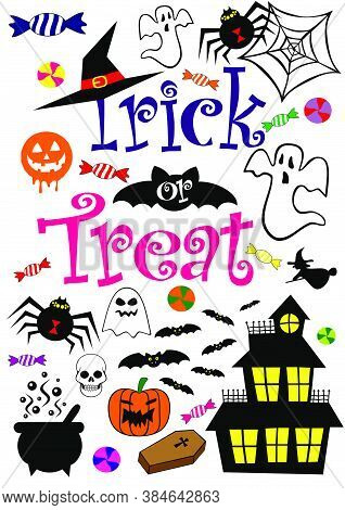 Trick Or Treat Full Color Icons Set Vector