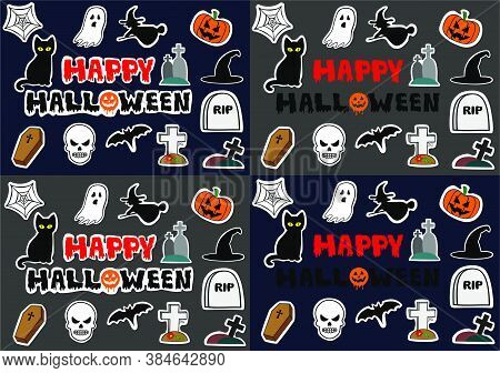 Happy Halloween Set Full Color Icons Vector