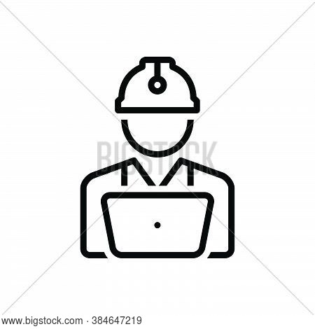 Black Line Icon For Worker Roustabout Engineer Craftsmen Builder Hardhat Employee Construction Contr