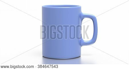 Coffee Mug Blue Color Isolated On White Background. Hot Beverage Cup Mockup Template. 3D Illustratio