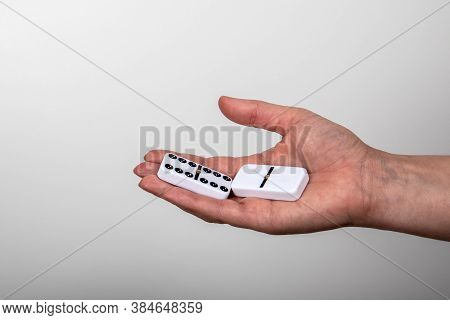 White Domino Dice With Six Points And Zero Points. Success, Win And Chance Concept