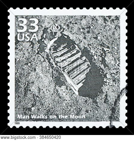 United States Of America - Circa 1999: A Postage Stamp Printed In Usa Showing An Image Of The First 