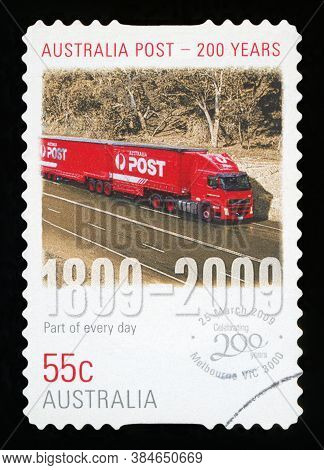 Australia - Circa 2009 : An Australian Postal Stamp Cancelled Depicting Express Post - Australia Pos