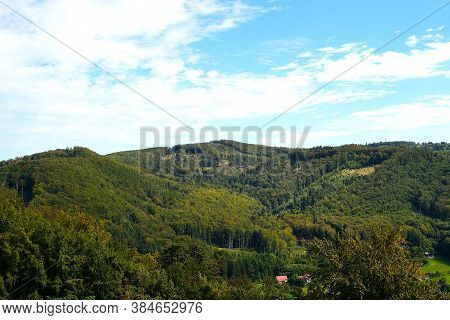 View From The Castle Viewpoint On The Wooded Hills In The Foothills Of The Beskydy Mountains With A 