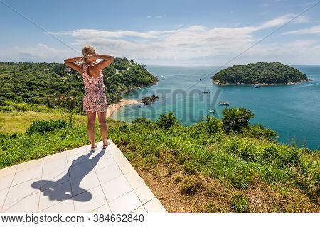 Phuket, Thailand - November 29, 2019: Unidentified Woman Tourist Stands On The Edge Of The Windmill 