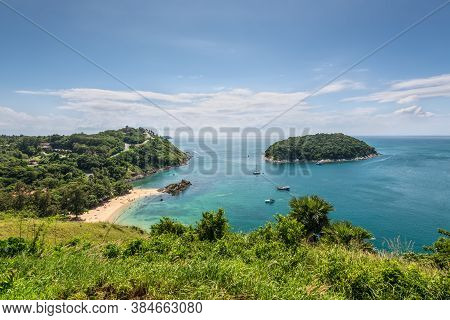 Turquoise Sea And Quiet Little Cove Yanui Beach With Ko Man Island Background In Summer, Phuket, Tha