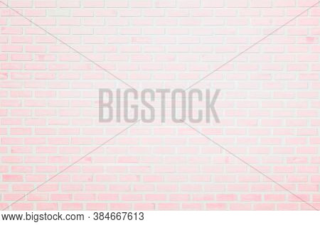 Empty Background Of Wide Pink Brick Wall Texture. White Brick Wall Concrete Or Stone Pattern Nature,
