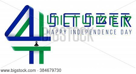 Congratulatory Design For October 4, Independence Day Of Lesotho. Text Made Of Bended Ribbons With N