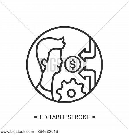 Personal Finance Icon. Person With Multiple Income Sources Or Cash Flows And Gear Line Pictogram. Fi