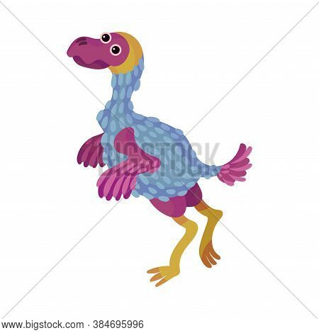 Funny Bipedal Dinosaur With Wings As Ancient Reptile Vector Illustration