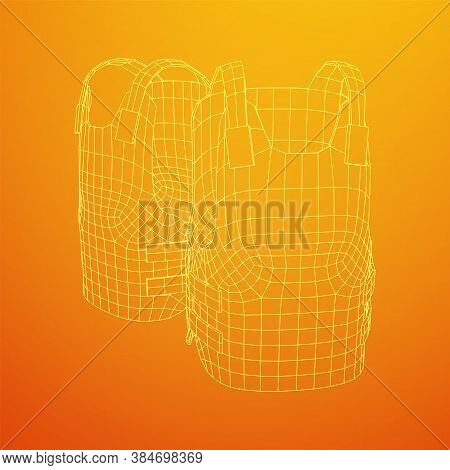 Police Flak Jacket Or Bulletproof Vest. Bullet Proof Concept. Wireframe Low Poly Mesh Vector Illustr