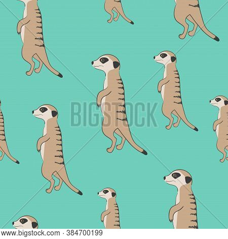 Seamless Cute Meerkat Pattern. Standing Suricate Vector Illustration