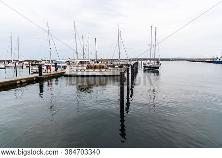 Sassnitz, Germany - August 1, 2019: Scenic View Of Sailing Boats Moored In The Harbour. Sassnitz Is 