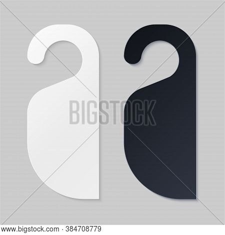 Door Hangers For Hotel Room. Empty White And Black Label Hanger For Hotel Room Or Resort . Empty Tem