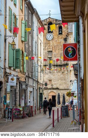 Foix, France :  2020 09 Sept, : People Walk In The Street Of The Village Foix In The South Of France