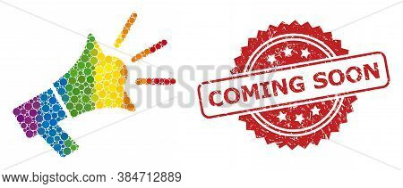 Advertising Megaphone Collage Icon Of Circle Elements In Various Sizes And Spectrum Colored Color Hu