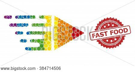 Motion Collage Icon Of Circle Blots In Variable Sizes And Lgbt Colored Color Tints, And Fast Food Di