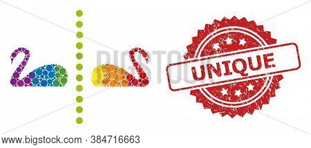 Separate Swans Mosaic Icon Of Filled Circle Items In Different Sizes And Rainbow Colored Color Hues,