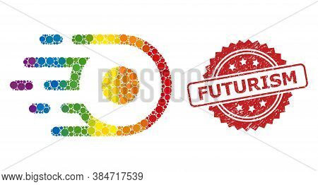 Participle Motion Collage Icon Of Circle Dots In Various Sizes And Lgbt Multicolored Shades, And Fut