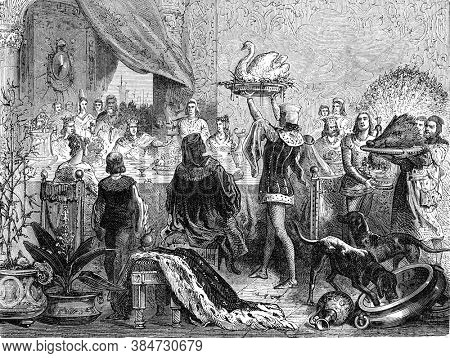 Philippe de Valois holding his plenary court, Vintage engraving. From Popular France, 1869.