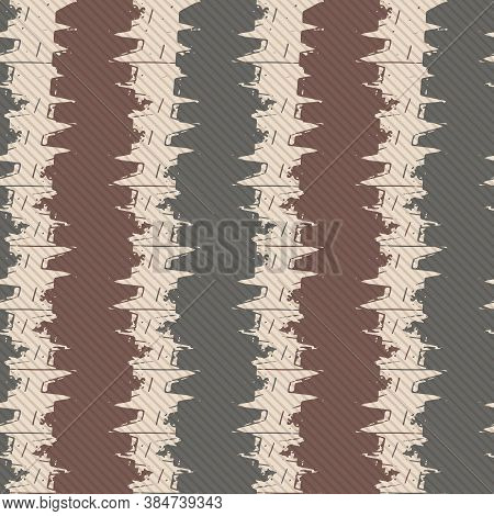 Vector Woven Fabric Striped Texture Seamless Pattern Background. Vertical Brown Zig Zag Weave Style 