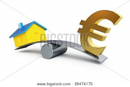 Waage Geld Euro oder ein Haus