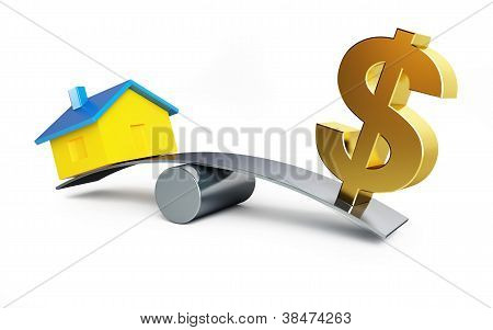 Waage Geld oder ein Haus