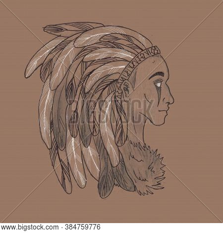Esoteric And Magic Illustration Of A Human In Graphics. Shaman, Medium, Leader. Figure Black Pen Iso