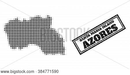 Halftone Map Of Santa Maria Island, And Textured Seal. Halftone Map Of Santa Maria Island Made With 