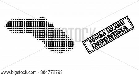 Halftone Map Of Sumba Island, And Scratched Watermark. Halftone Map Of Sumba Island Generated With S