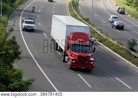 Salvador, Bahia / Brazil - August 4, 2006: Cargo Transport Truck Is Seen Transiting On Highway Br 32