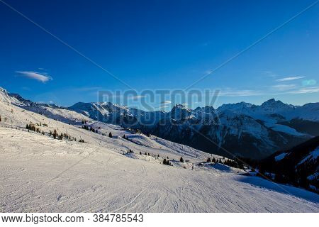 View Of A Ski Slope Above Champagny-en-vanoise, French Alps