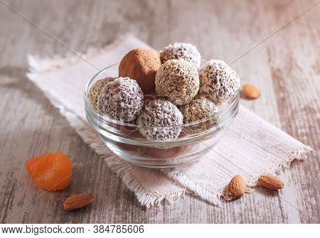 Natural Healthy Sweets From Dates, Nuts, Honey And Raisins. Healthy Food.