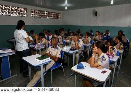 Itabuna, Bahia / Brazil - February 6, 2012: Students From Colegio Da Policia Militar Are Seen In The