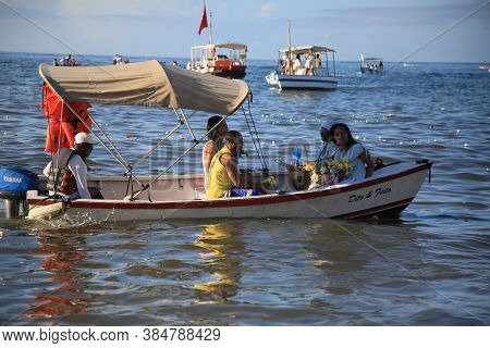 Salvador, Bahia / Brazil - February 2, 2020: Candomble Supporters And Supporters Greet Iemanja At A 