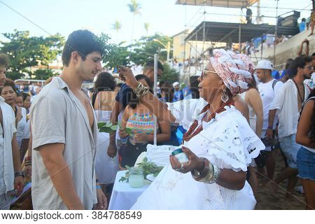 Salvador, Bahia / Brazil - February 2, 2020: Candomble Supporters And Supporters Greet Iemanja At A 