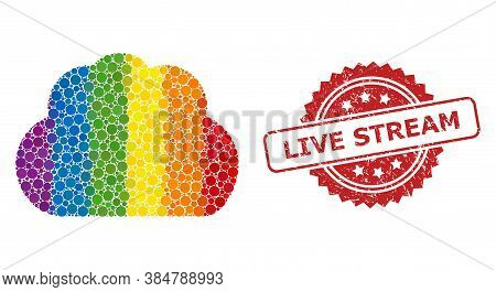 Cloud Collage Icon Of Circle Spots In Variable Sizes And Lgbt Colored Color Hues, And Live Stream Ru