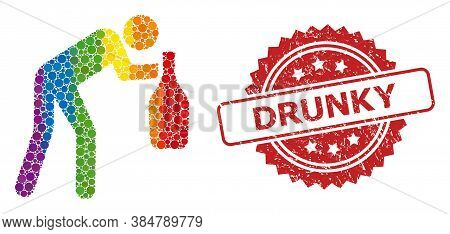 Drunky Man Collage Icon Of Spheric Spots In Various Sizes And Rainbow Colored Color Tinges, And Drun