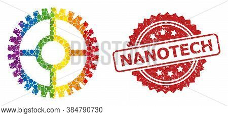 Clock Cog Collage Icon Of Spheric Spots In Various Sizes And Rainbow Multicolored Shades, And Nanote