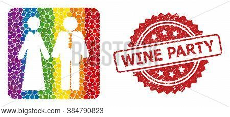 Newlyweds Mosaic Icon Of Spheric Items In Various Sizes And Lgbt Bright Color Hues, And Wine Party C