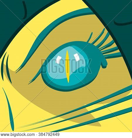 Angry Turquoise Cats Eye Yellow Cat Warrior In Helmet Close-up