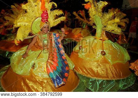 Caravelas, Bahia / Brazil - February 13, 2010: Members Of The Imperial Crown Samba School Are Seen D