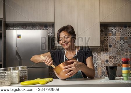Brazilian Woman Cooking In Kitchen Decor Style