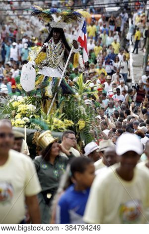 Salvador, Bahia / Brazil - July 2, 2015: People Accompany The Departure Of Caboclo And Cabocla From 