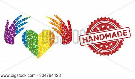 Handmade Love Collage Icon Of Circle Dots In Various Sizes And Lgbt Colored Color Hues, And Handmade