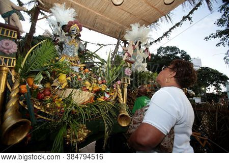 Salvador, Bahia / Brazil - July 2, 2017: People Follow The Departure Of Caboclo And Cabocla From The