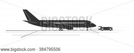 Aircraft Towing. Isolated On Background. Vector Illustration