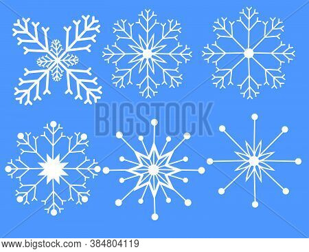 Decorative Vector Snowflakes Winter Christmas Set. Vector Illustration On Dark Blue Background.